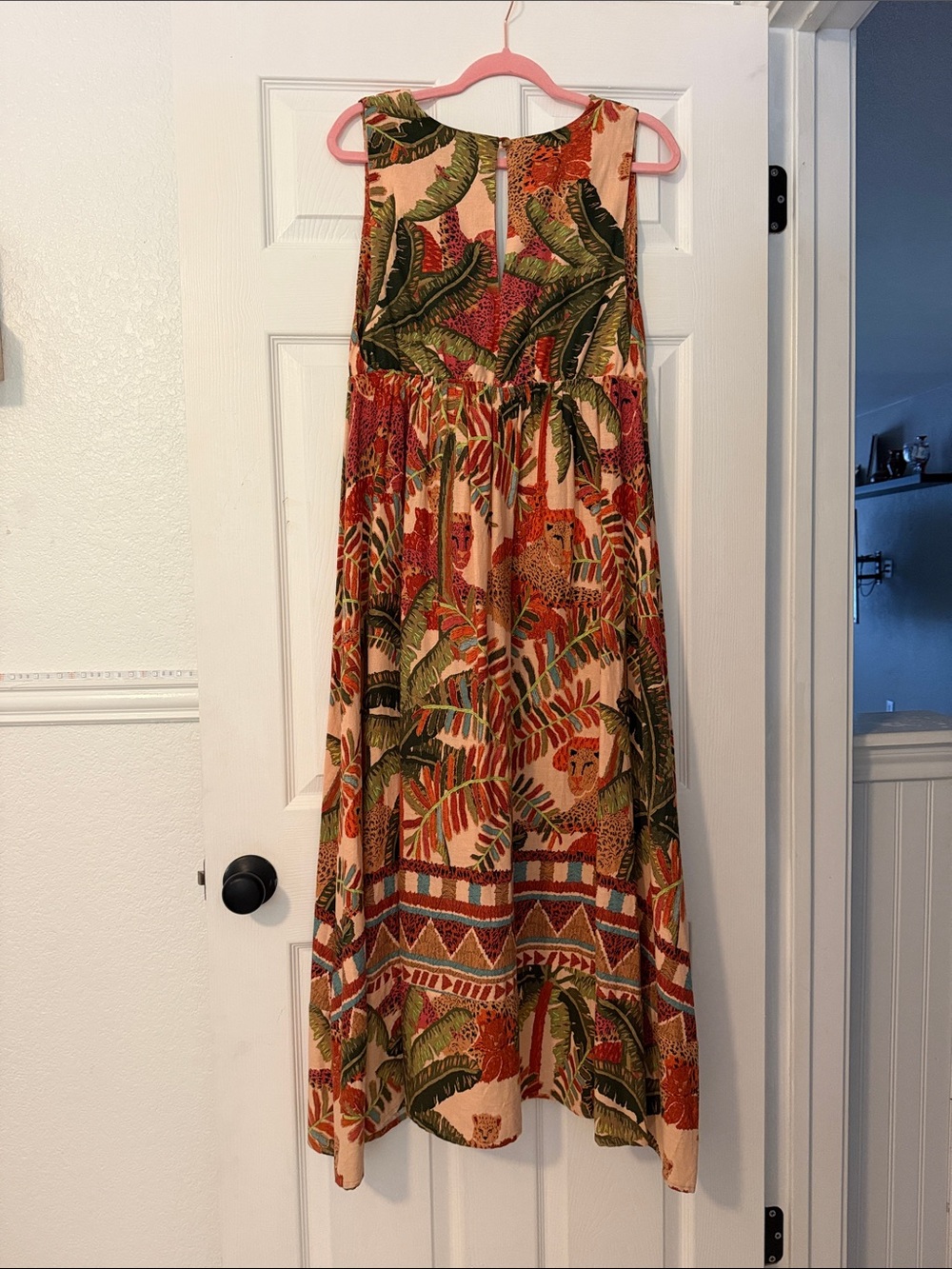 FARM Rio Coral Pink Tropical Print Maxi Dress with Green Leaves - Picture 2 of 4